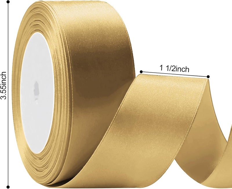 Flezoo 25 Yards Gold Satin Ribbon 1 1/2inch, Single Face Polyester Silk Fabric Hair String Ribbon for Craft, Flower Bouquets, Gift Wrapping, Wedding, Bow Making and Valentines Decoration - Image 2